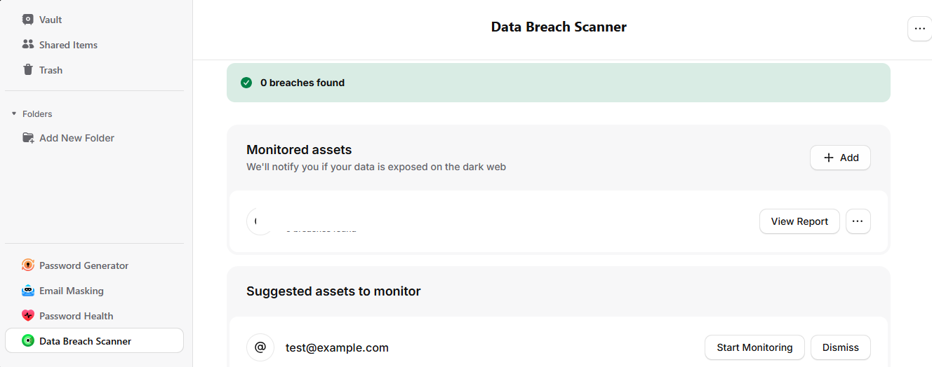 Data Breach Scannerの実行結果画面(2026年9月26日実機確認、メールアドレスはマスキング済み)