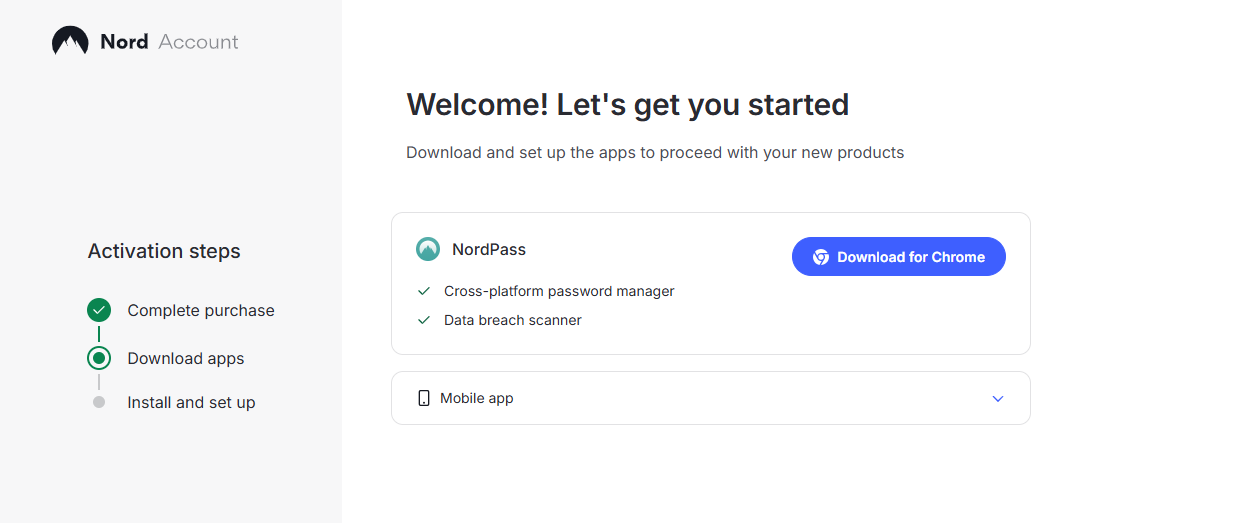 NordPass購入後のセットアップ画面(2026年9月26日実機確認)